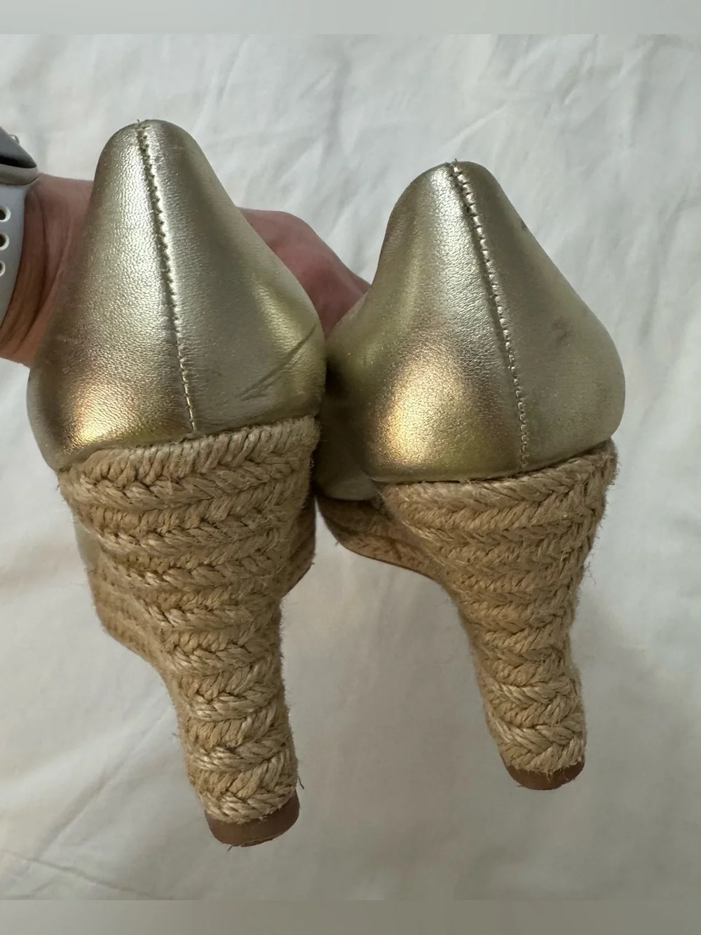 Tory Burch Metallic Gold Espadrille Wedges Size 6